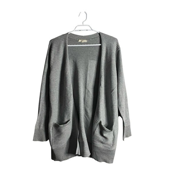 Peyton Primrose Women's Gray Ribbed Open Front Cardigan - Picture 1 of 6